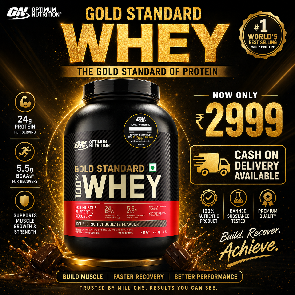 Gold Standard 100% Whey Protein Powder | Double Rich Chocolate | 5 lbs